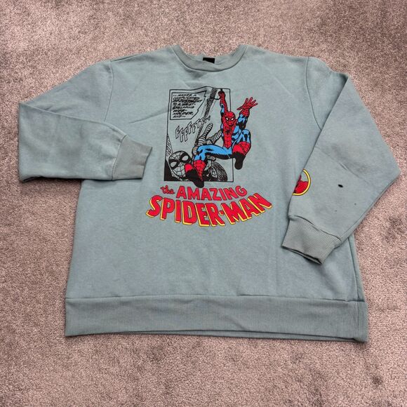 Marvel The Amazing Spider Man Graphic Pullover Sweatshirt Mens XL Teal Crew Neck - Picture 1 of 16